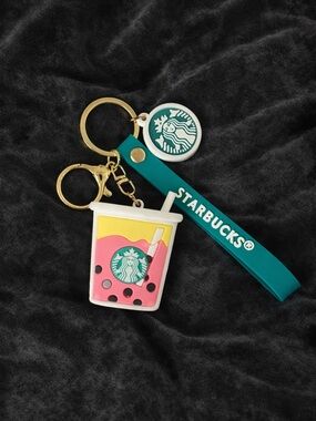Starbucks Teal Strap Pink & Yellow Bubble Tea Keyring (Preowned)